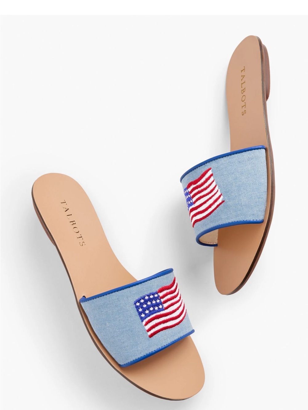 Talbots Hannah Denim Blue Slide Sandals with Flag Patch